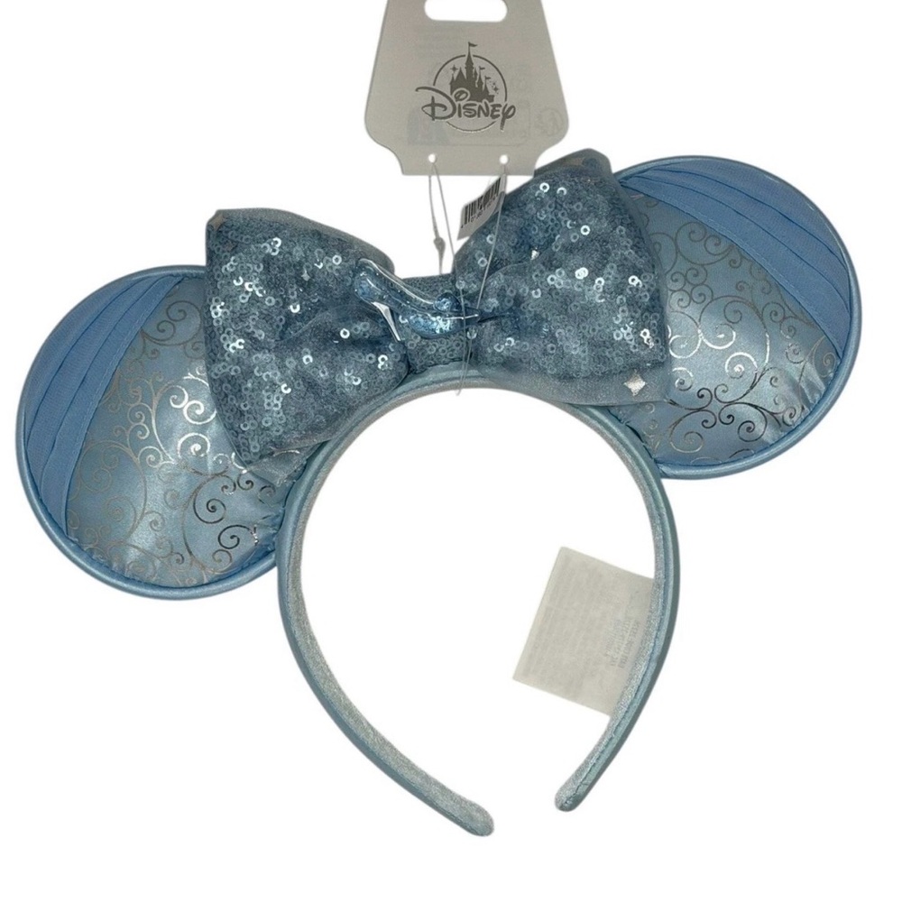 Disney Parks Authentic Cinderella Ears with Glass Slipper On Bow GORGEOUS